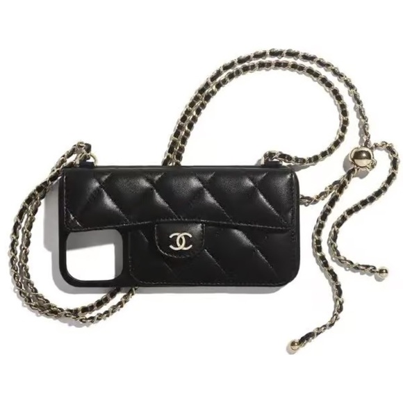 CHANEL 100% Authentic iPhone 12 Pro & 13 Pro Case w Chain & Credit Cards Pocket - Picture 1 of 14
